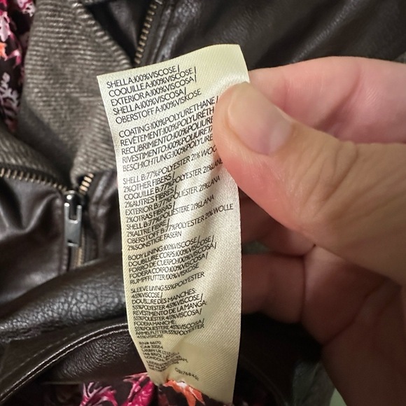 Anthropologie Sz XXS Faux Leather Jacket Brown Moto Cropped Lined Edgy Chic - Picture 9 of 9